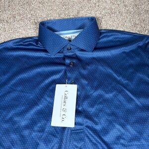 Collars & Co Mens Blue Geometric Print Short Sleeve Polo Shirt Size Medium